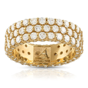 Triple Row Diamond Eternity Wedding Band Ring in 14k Yellow Gold 4.77 Ctw